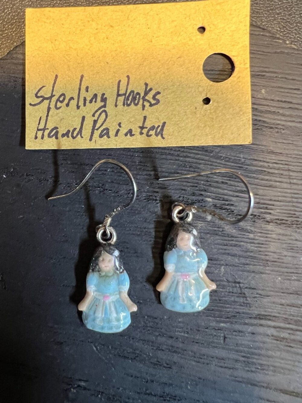 Creepy Twins Earrings, UV Reactive, Hand Painted, Sterling Hooks, Shining Twins